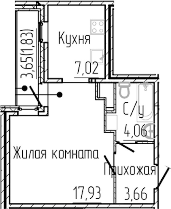 Квартира студия 34.5 м², 4/3 эт., ЖК «SERTOLOVO PARK»